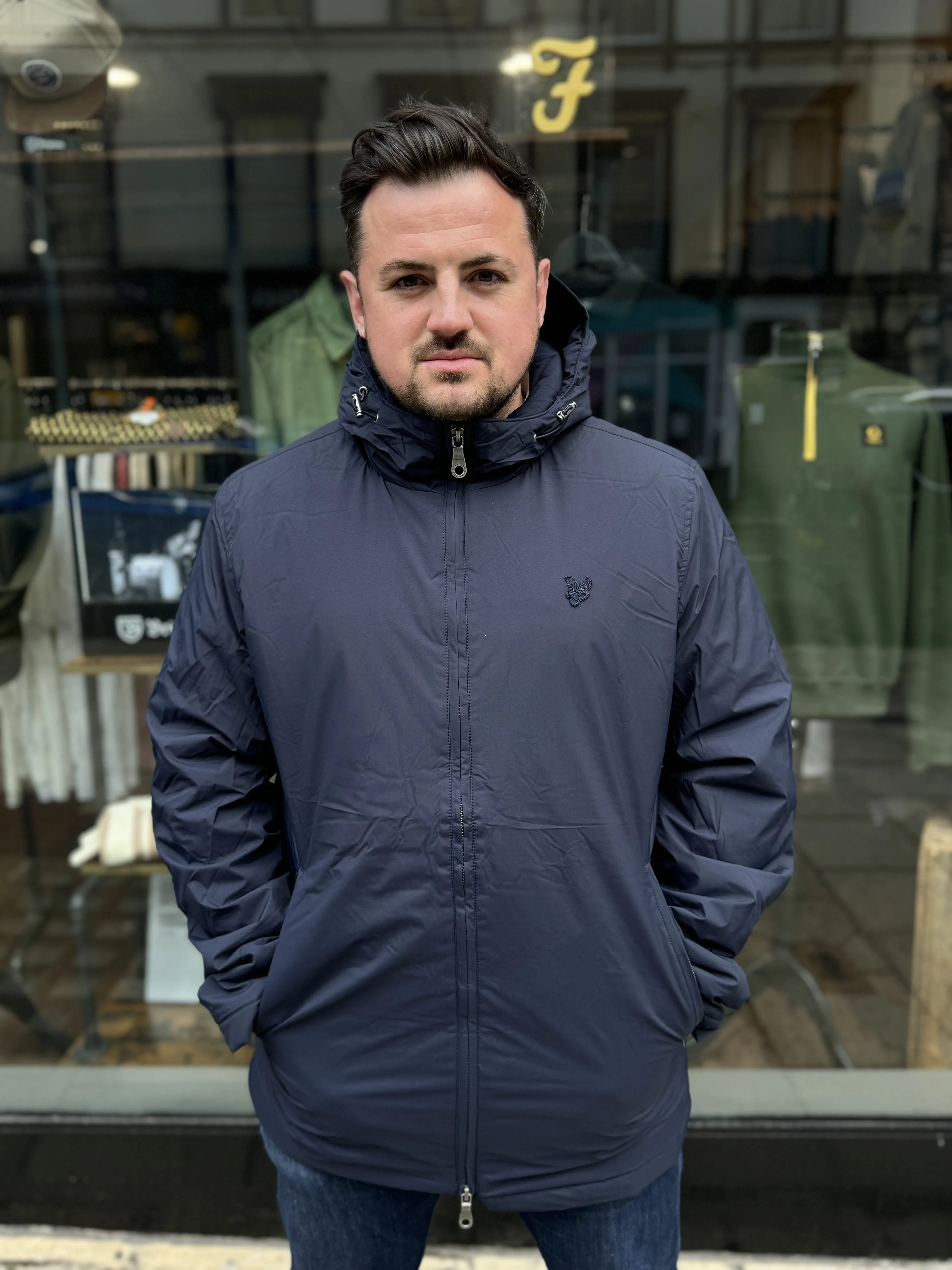 Lyle & Scott Tonal Padded Parka Shell Jacket In Navy