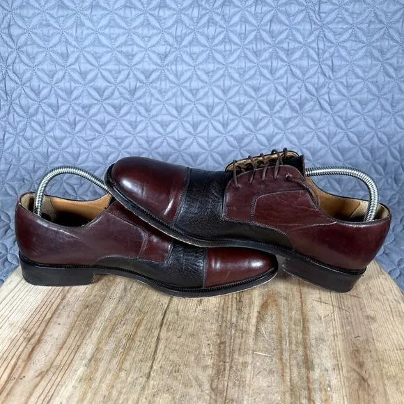 Magnanni Shoes Men's 9.5 Leather Oxford 2 Tone Black Brown Dress
