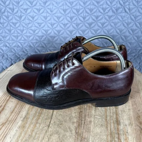 Magnanni Shoes Men's 9.5 Leather Oxford 2 Tone Black Brown Dress