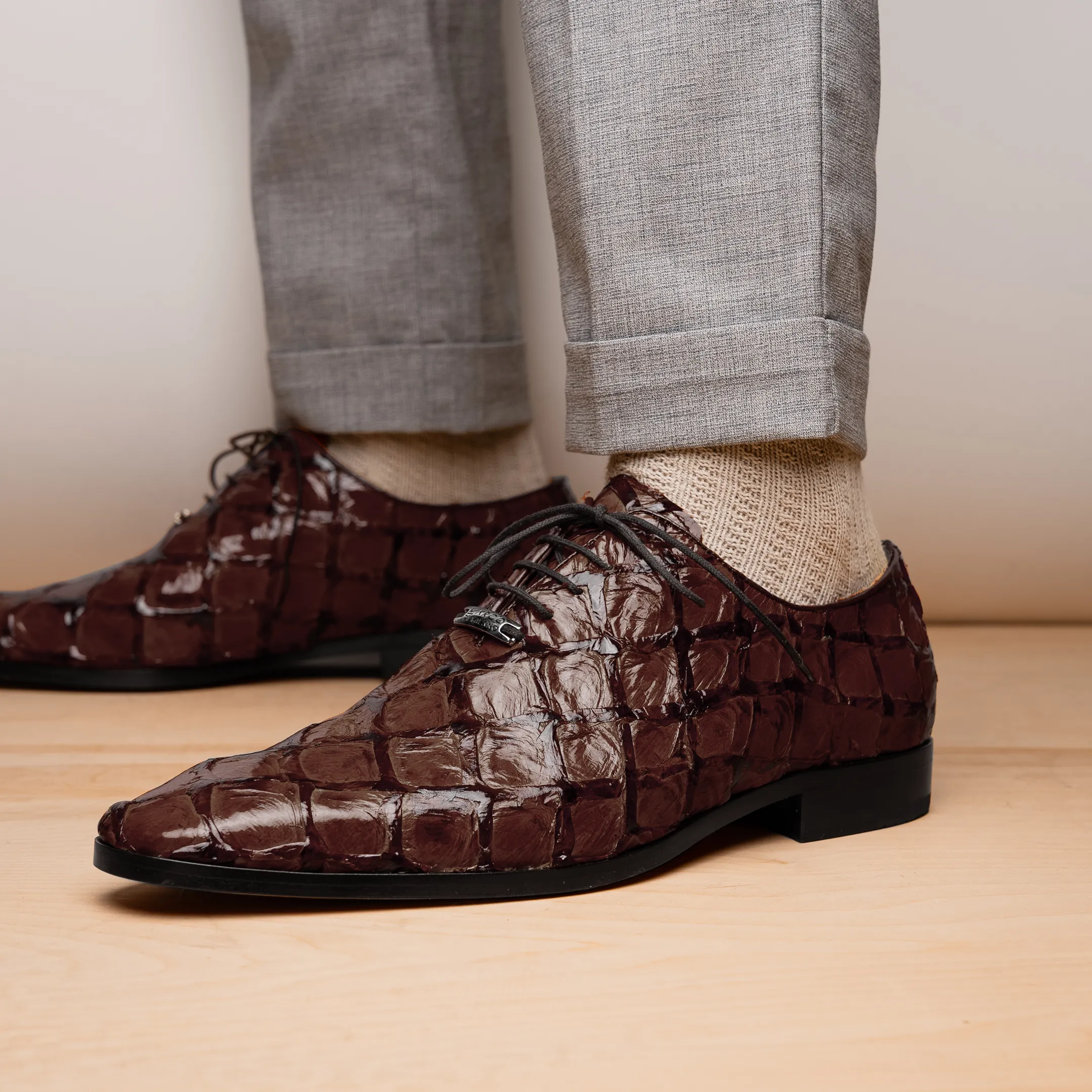 Marco Di Milano Olivieri in Brown Pirarucu Oxford Dress Shoes