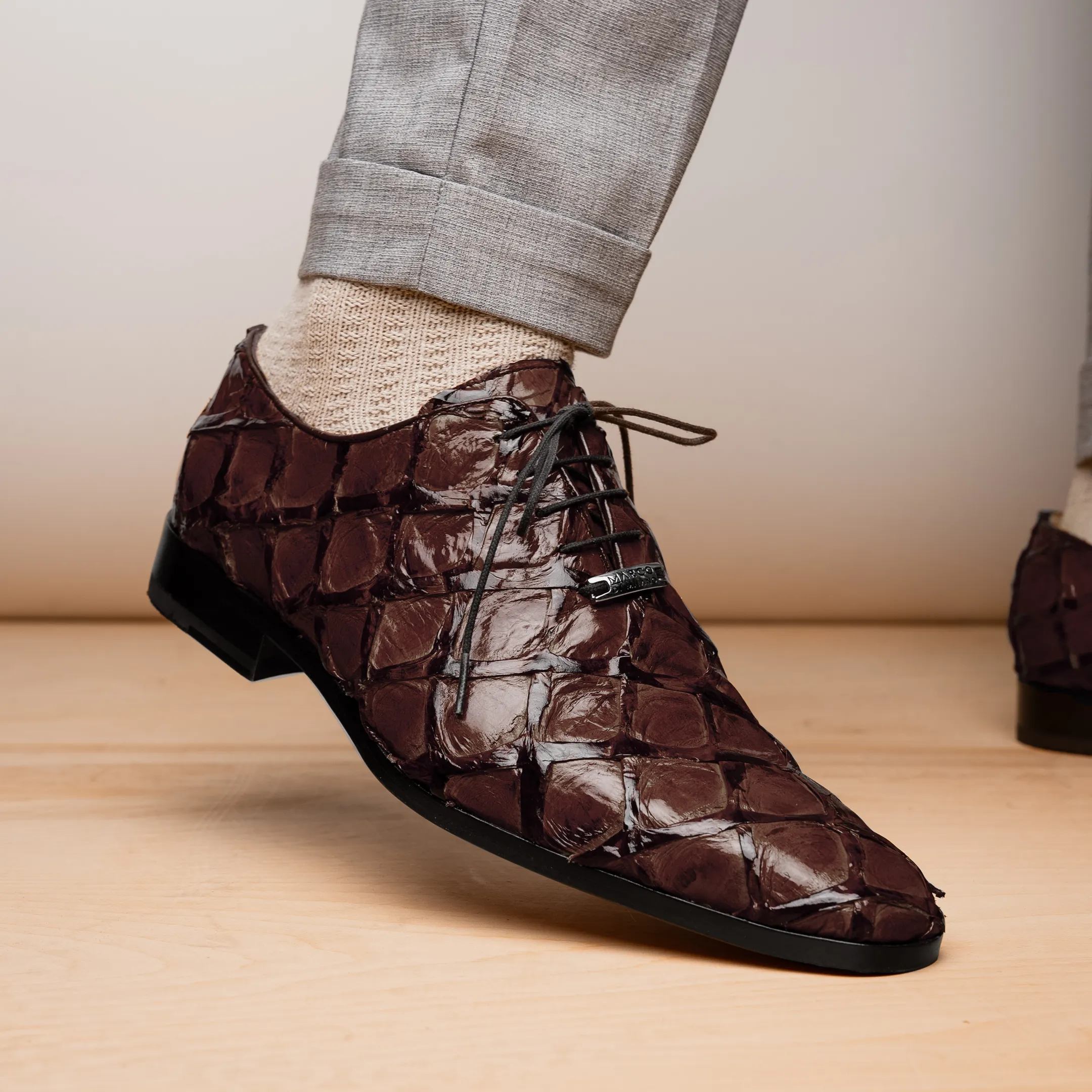Marco Di Milano Olivieri in Brown Pirarucu Oxford Dress Shoes