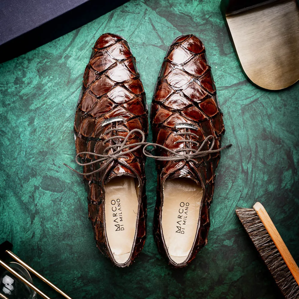 Marco Di Milano Olivieri in Brown Pirarucu Oxford Dress Shoes