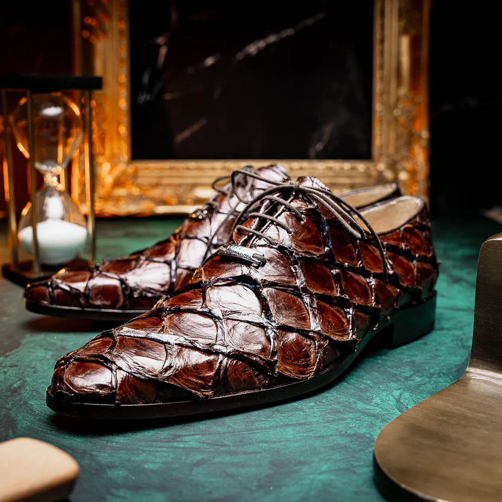Marco Di Milano Olivieri in Brown Pirarucu Oxford Dress Shoes