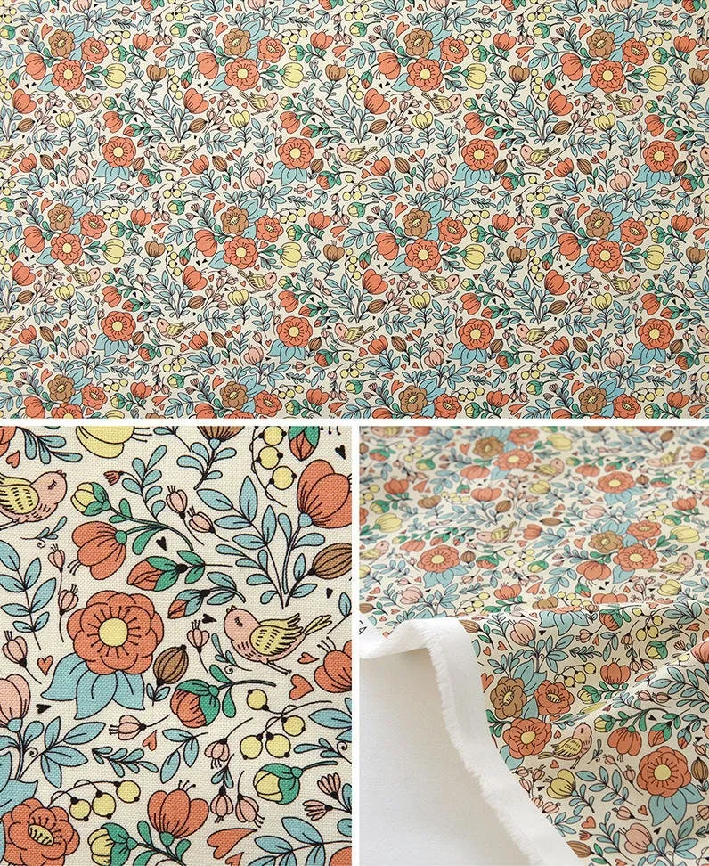 Marigold Flowers Cotton Fabric, Floral Fabric, Digital Printing, Antibacterial, Quality Korean Fabric - Fabric By the Yard /52570