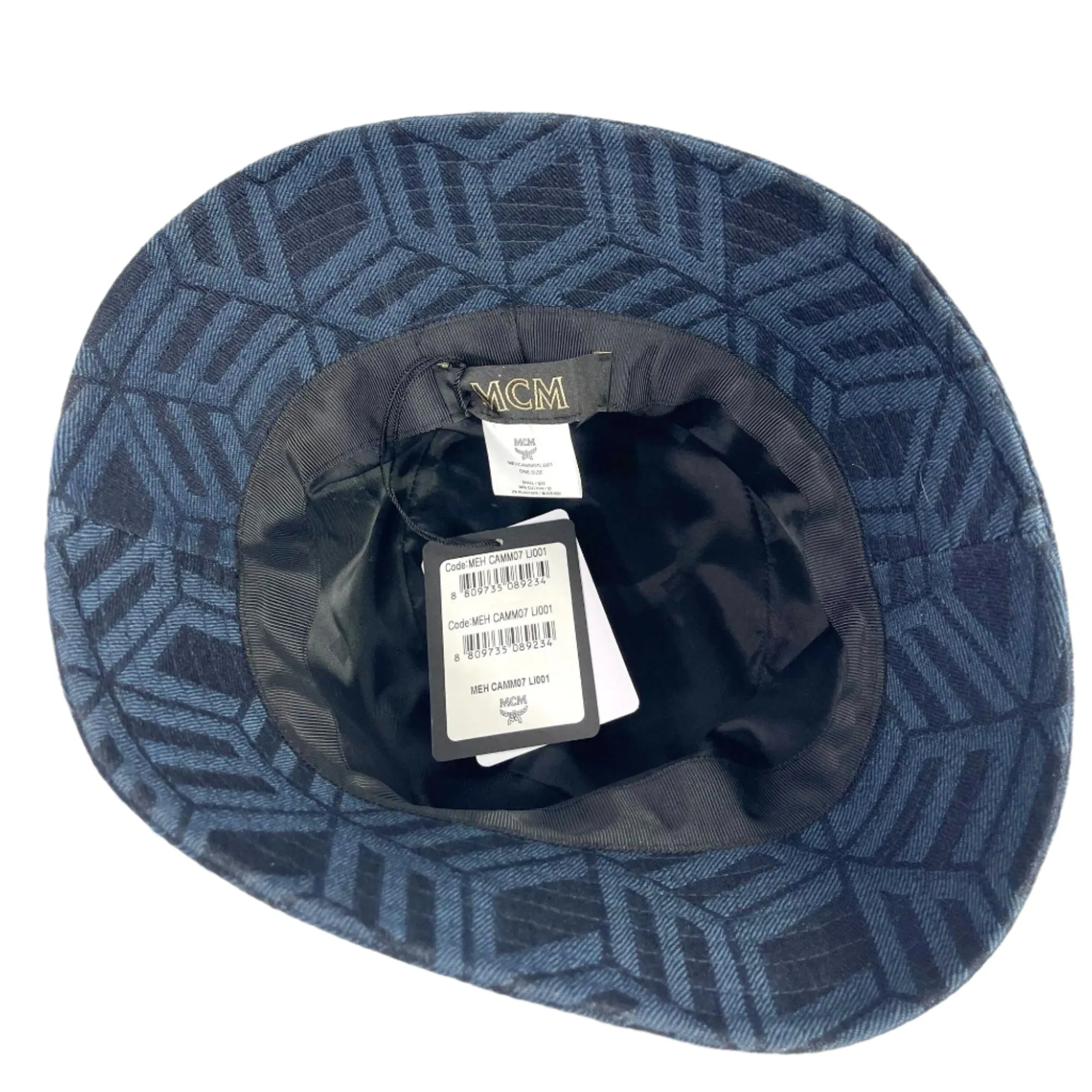 MCM Indigo Cubic Monogram Denim Jacquard Bucket Hat