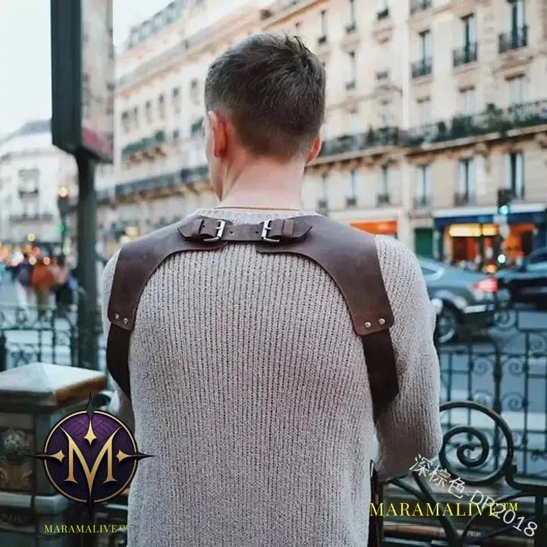 Medieval Renaissance Vintage PU Leather Suspender Men Adjustable Body Chest Harness Shoulder Belt Strap Larp Cosplay Accessory