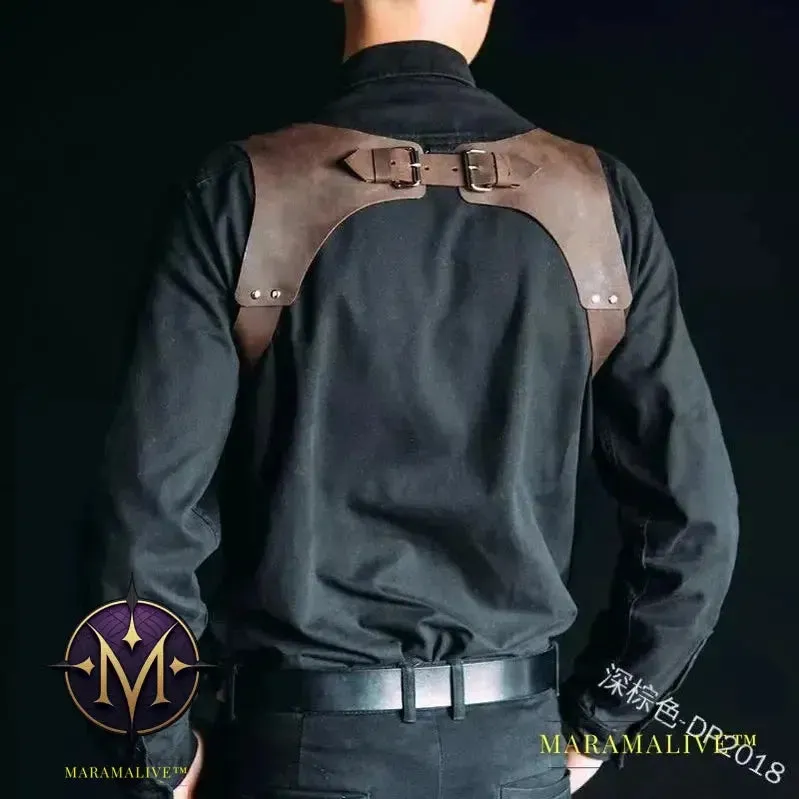 Medieval Renaissance Vintage PU Leather Suspender Men Adjustable Body Chest Harness Shoulder Belt Strap Larp Cosplay Accessory