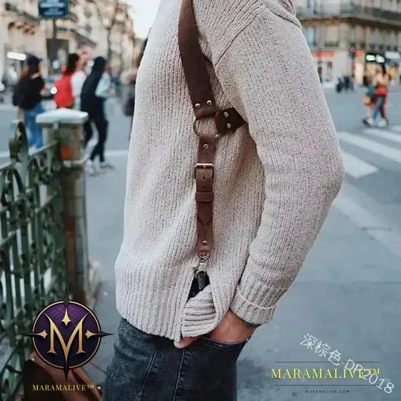 Medieval Renaissance Vintage PU Leather Suspender Men Adjustable Body Chest Harness Shoulder Belt Strap Larp Cosplay Accessory