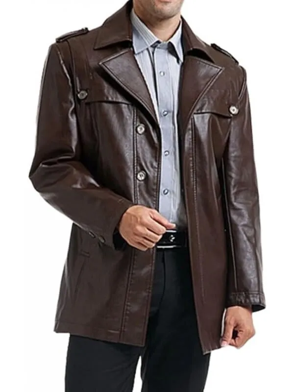 Men’s Brown Leather Moto Jacket – Classic Single-Breasted Style