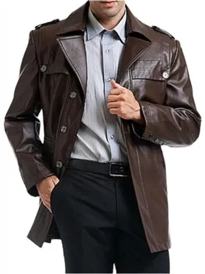Men’s Brown Leather Moto Jacket – Classic Single-Breasted Style