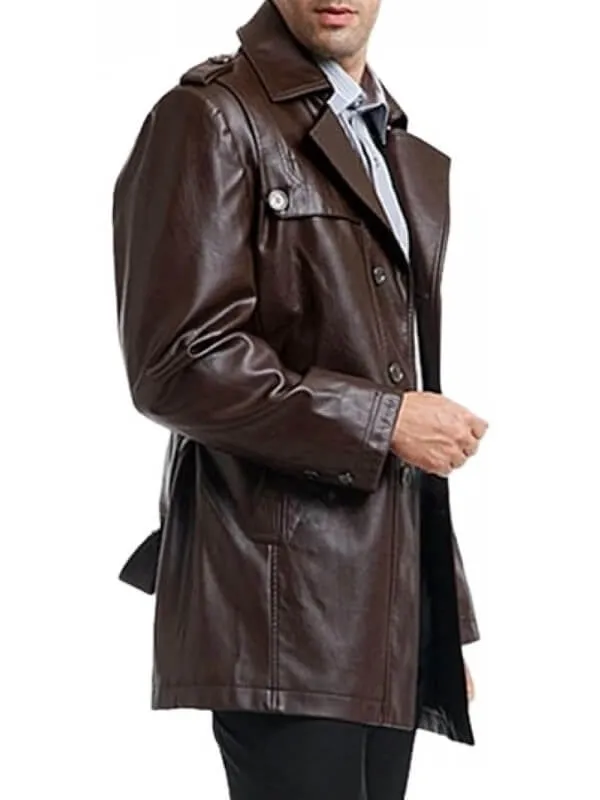 Men’s Brown Leather Moto Jacket – Classic Single-Breasted Style