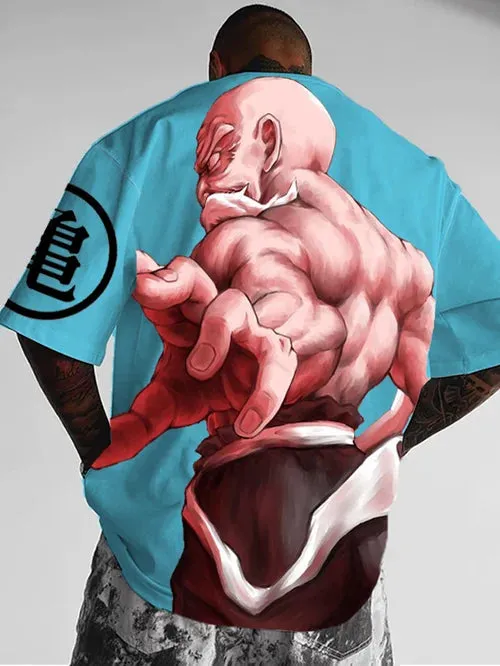Men's Cartoon Old Man Print Short Sleeve T-shirt