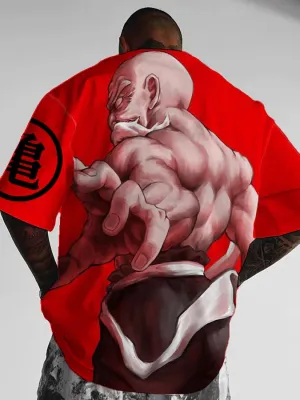 Men's Cartoon Old Man Print Short Sleeve T-shirt