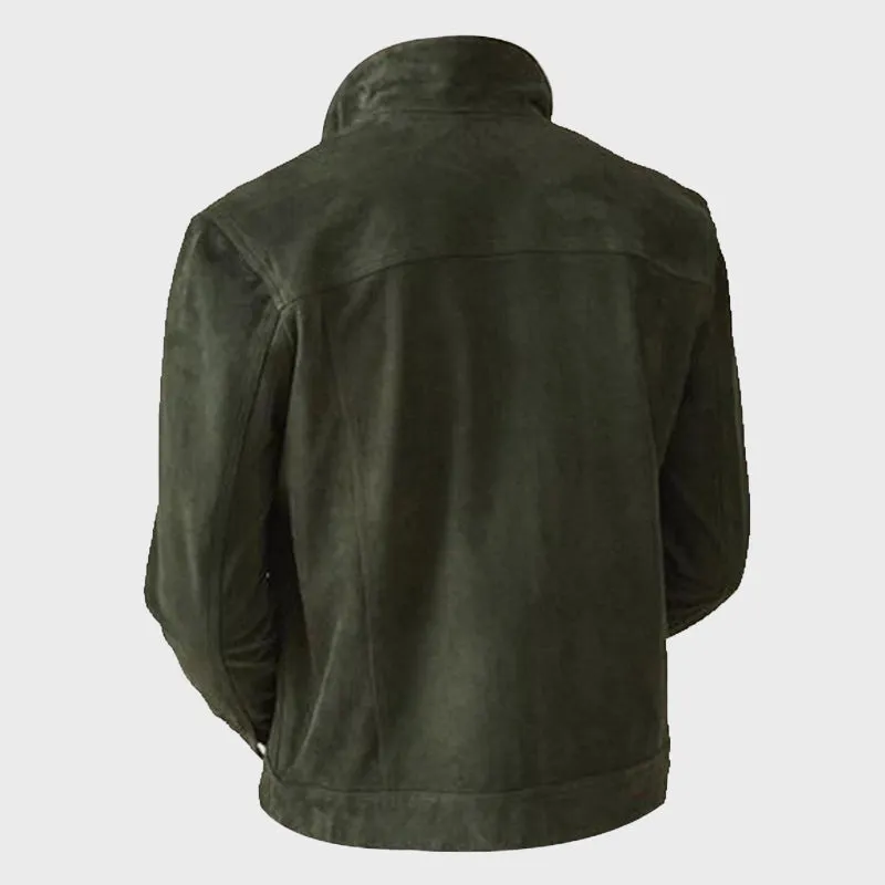 Men's Green Suede Leather Trucker Over-Shirt