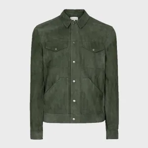 Men's Green Suede Leather Trucker Over-Shirt