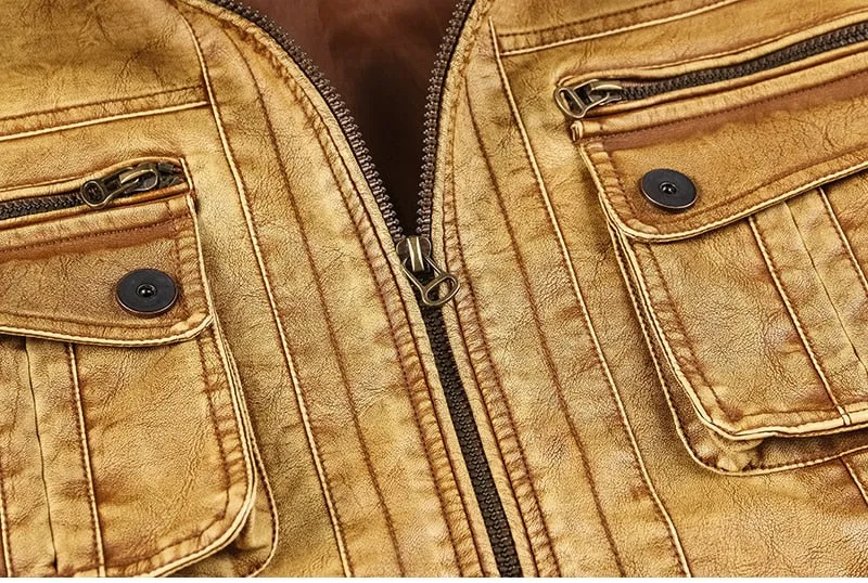 Men's Leather Jacket Autumn Pilot Motorcycle Bomber Jackets Man Spring Casual PU Leather Tactical Military Coats