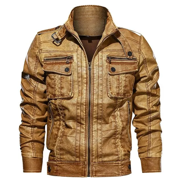 Men's Leather Jacket Autumn Pilot Motorcycle Bomber Jackets Man Spring Casual PU Leather Tactical Military Coats