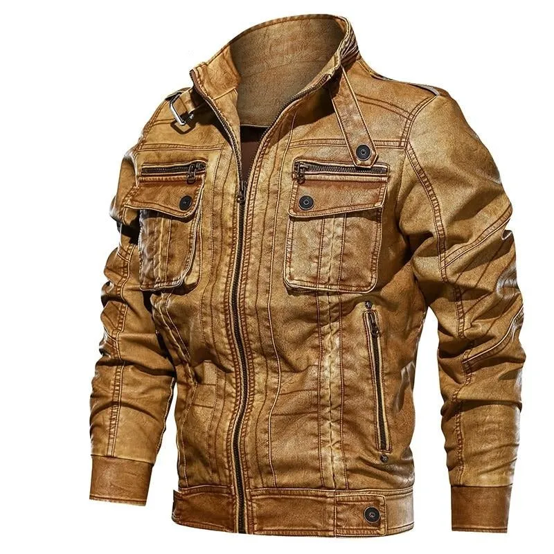 Men's Leather Jacket Autumn Pilot Motorcycle Bomber Jackets Man Spring Casual PU Leather Tactical Military Coats