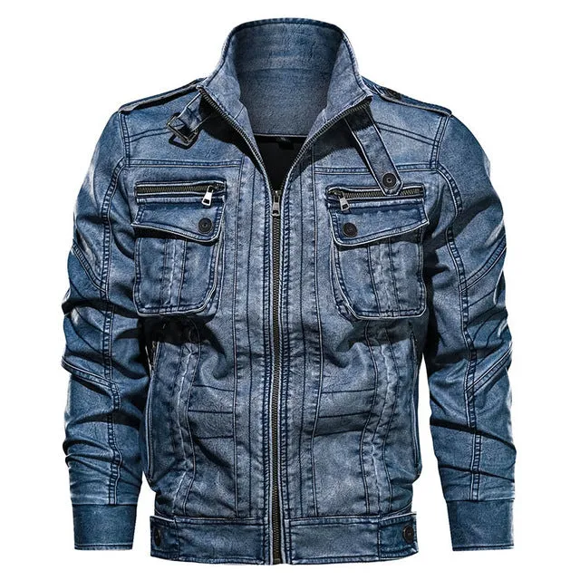 Men's Leather Jacket Autumn Pilot Motorcycle Bomber Jackets Man Spring Casual PU Leather Tactical Military Coats