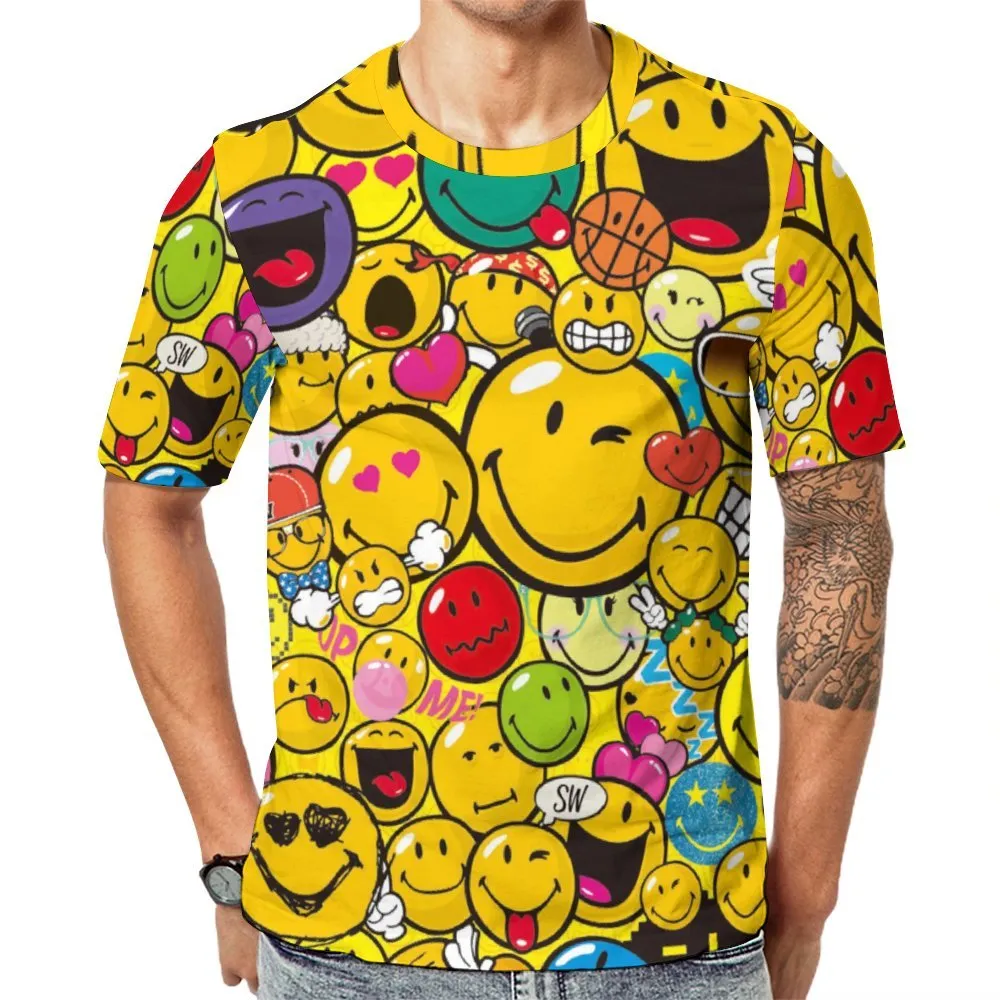 Men's Smiley Print Round Neck Casual T-Shirt 2311000179