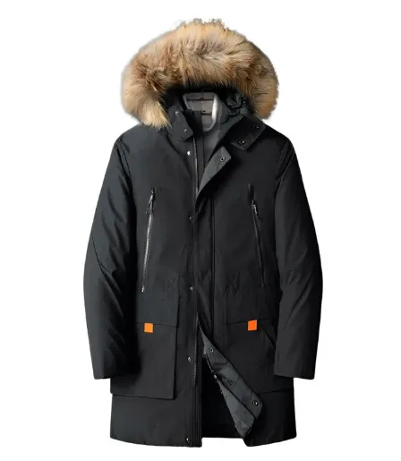 Men's warm parka with faux fur trimmed hood