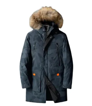 Men's warm parka with faux fur trimmed hood