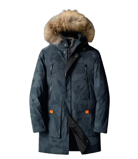 Men's warm parka with faux fur trimmed hood