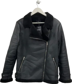 Missguided Black Faux Leather Sherling Lined Jacket UK 10