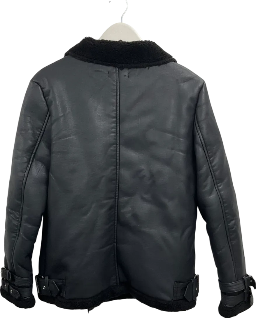 Missguided Black Faux Leather Sherling Lined Jacket UK 10
