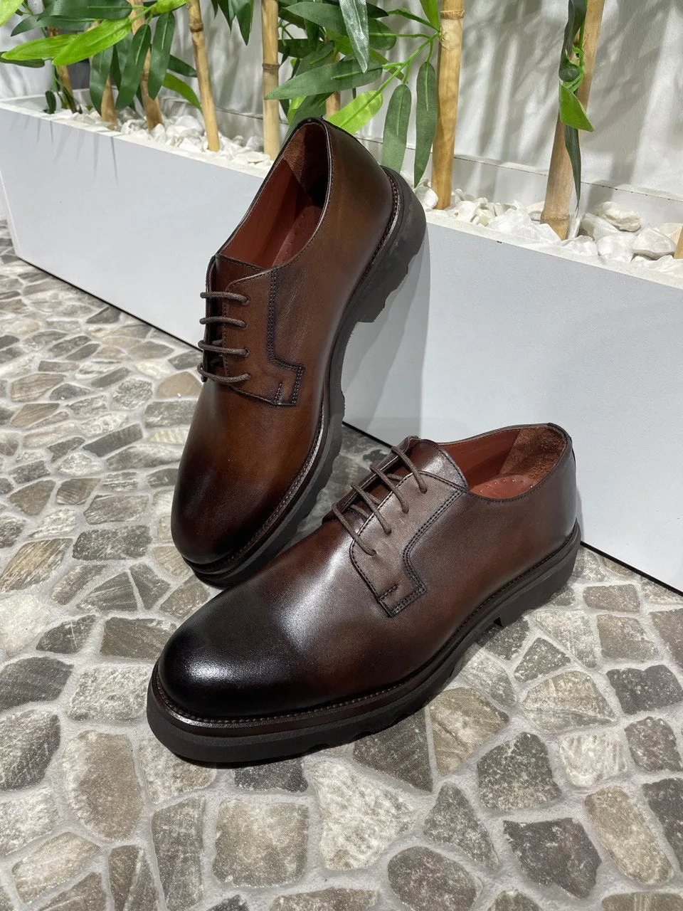 ModeshRigal Men's Brown Leather Derby Shoes