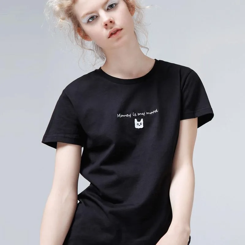 'Money is my mood' Embroidery T-Shirt