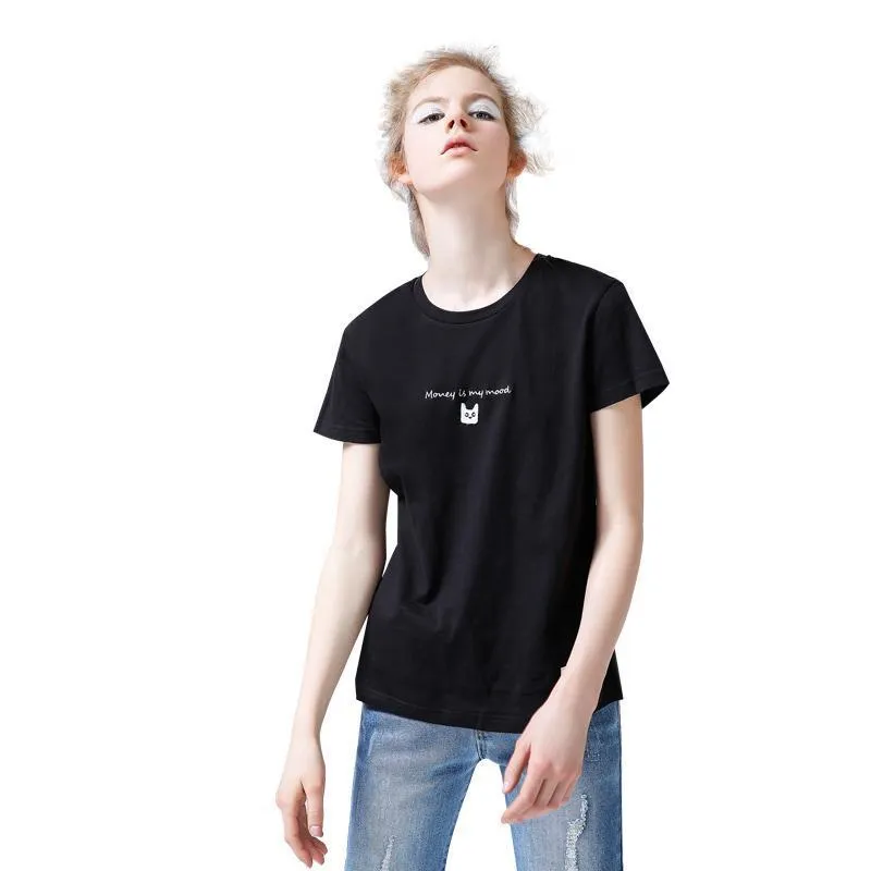 'Money is my mood' Embroidery T-Shirt