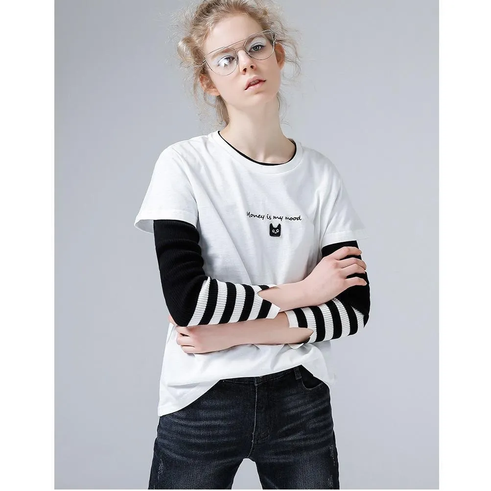'Money is my mood' Embroidery T-Shirt