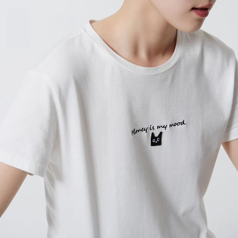 'Money is my mood' Embroidery T-Shirt