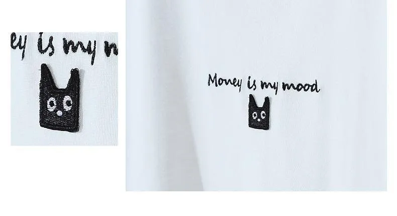 'Money is my mood' Embroidery T-Shirt
