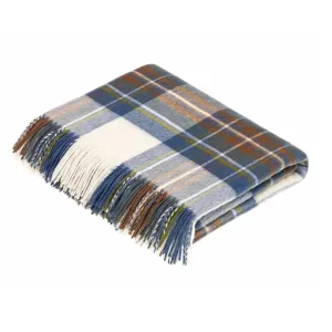 Moon Lambswool Muted Blue Stewart Tartan Merino Throw Blanket