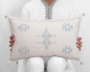 Moroccan Textile Lumbar Pillow- White