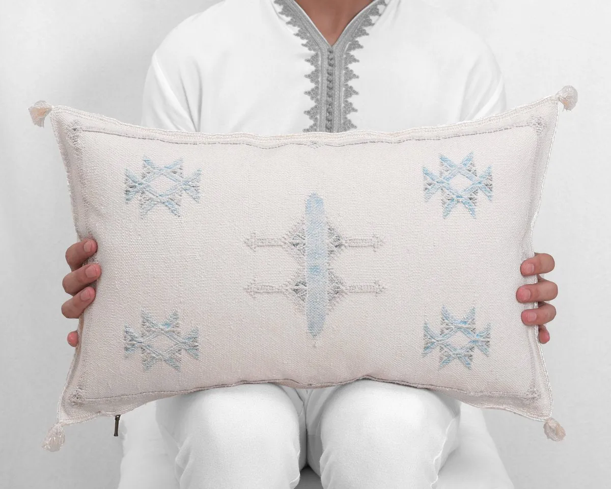 Moroccan Textile Lumbar Pillow- White