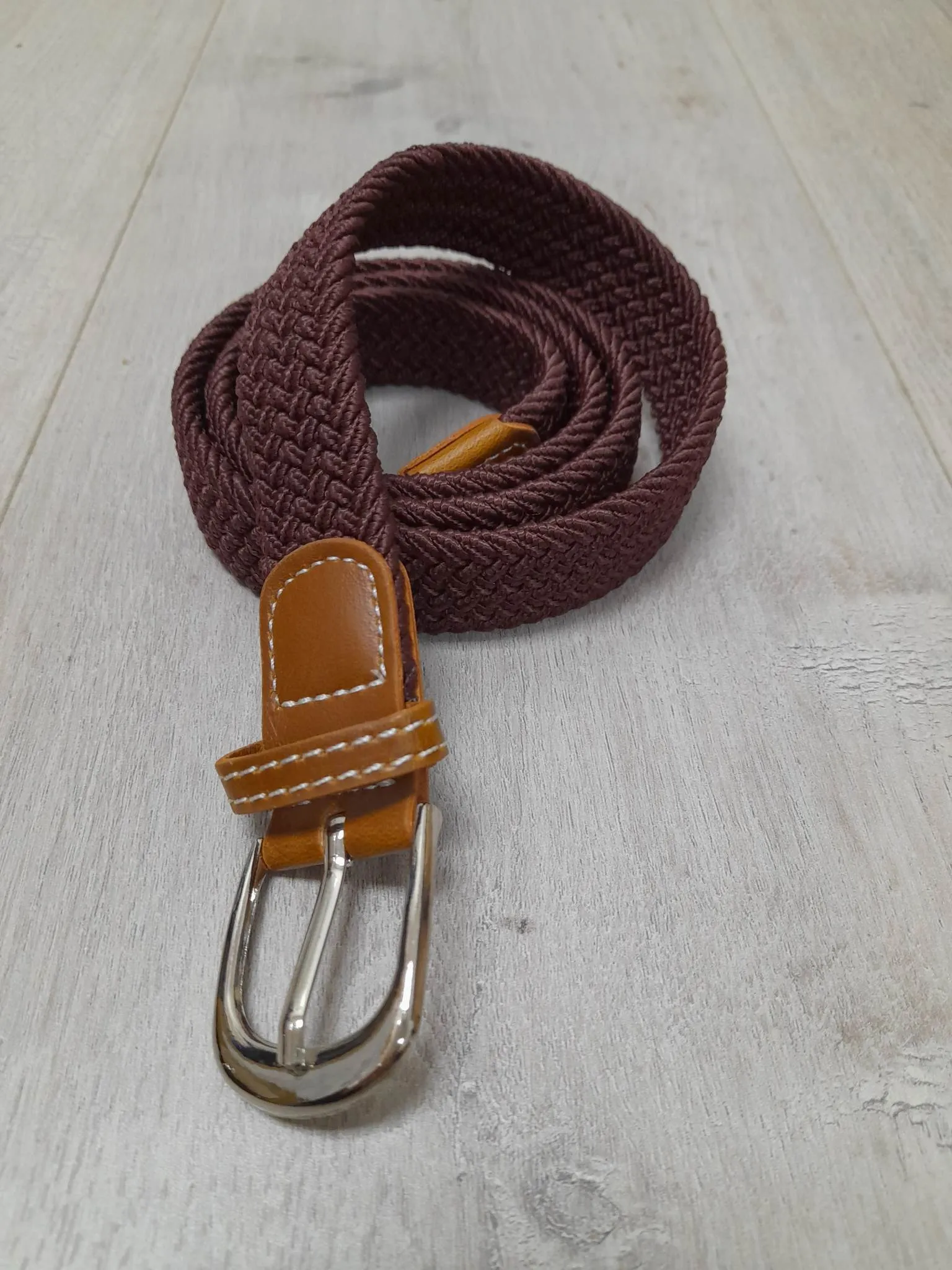 Narrow Woven Belt - Red Brown