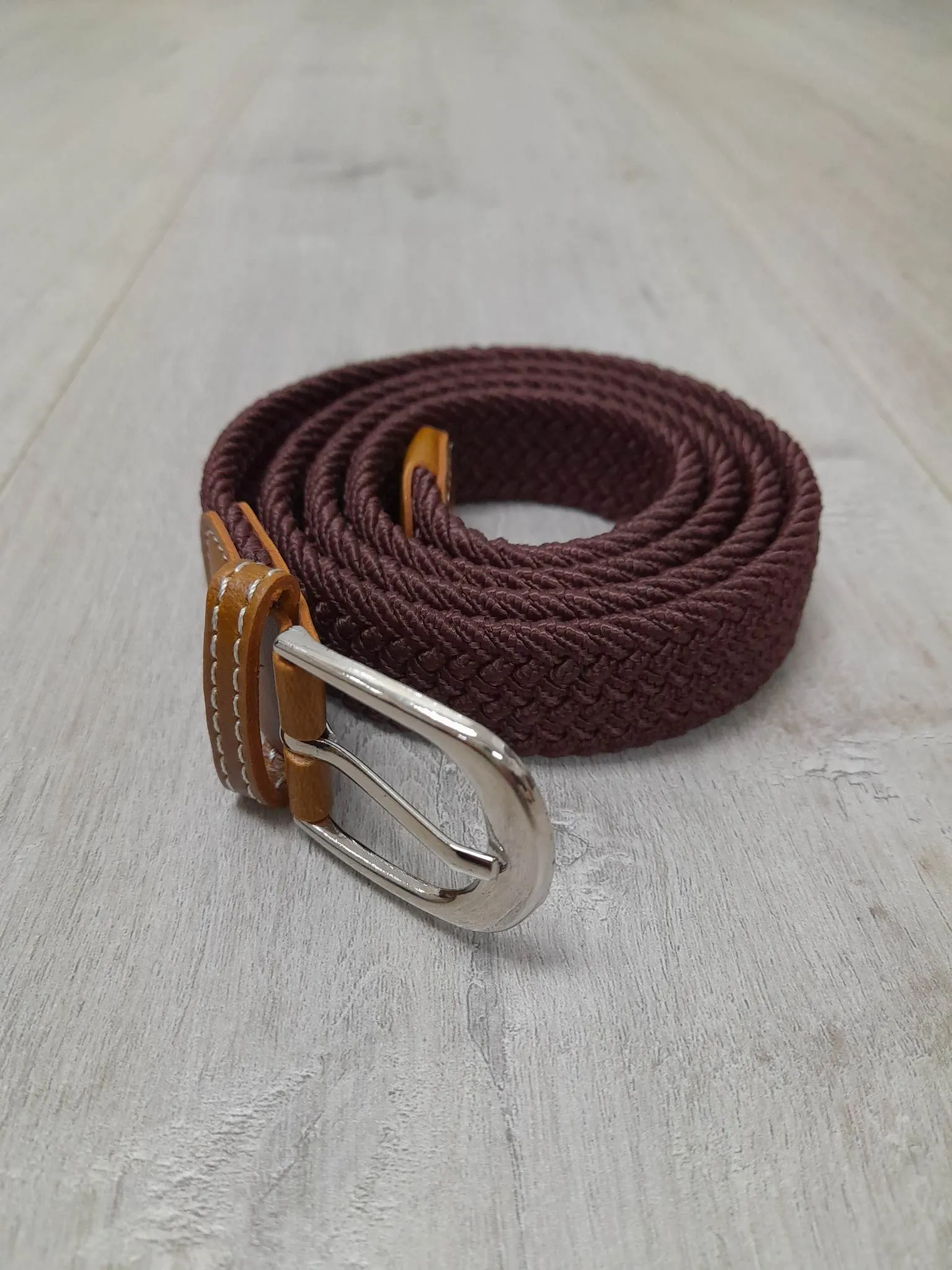 Narrow Woven Belt - Red Brown