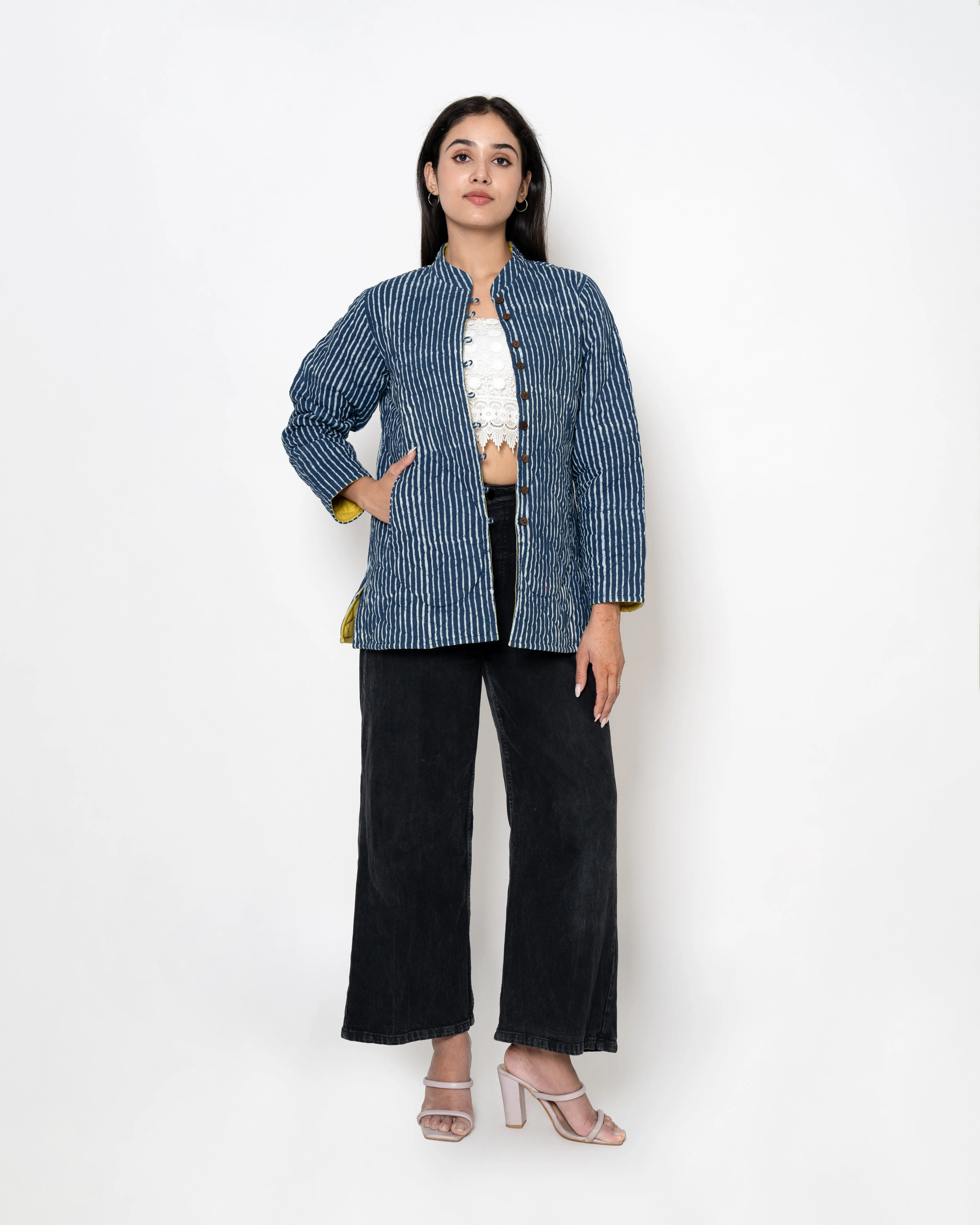 Nautical Blue Hand Print Cotton Jacket