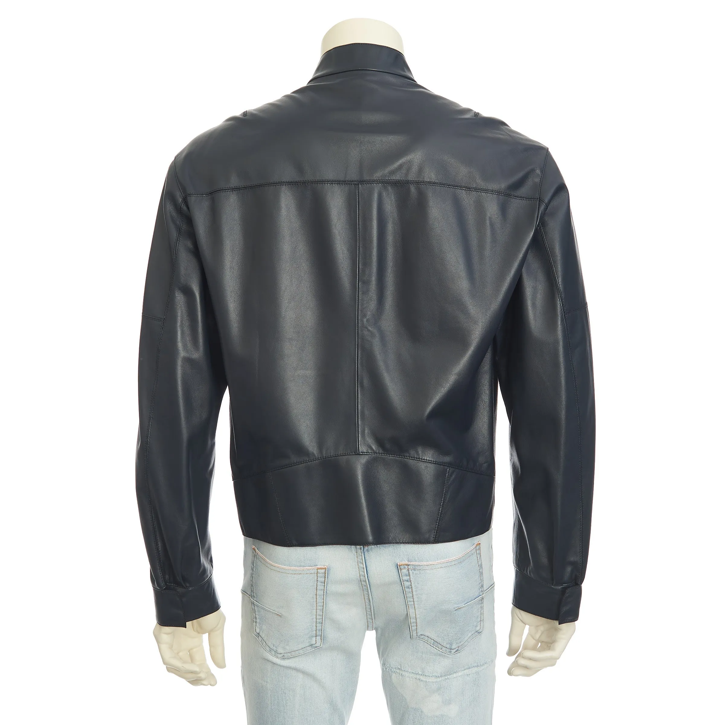 Navy Blue Leather Jacket