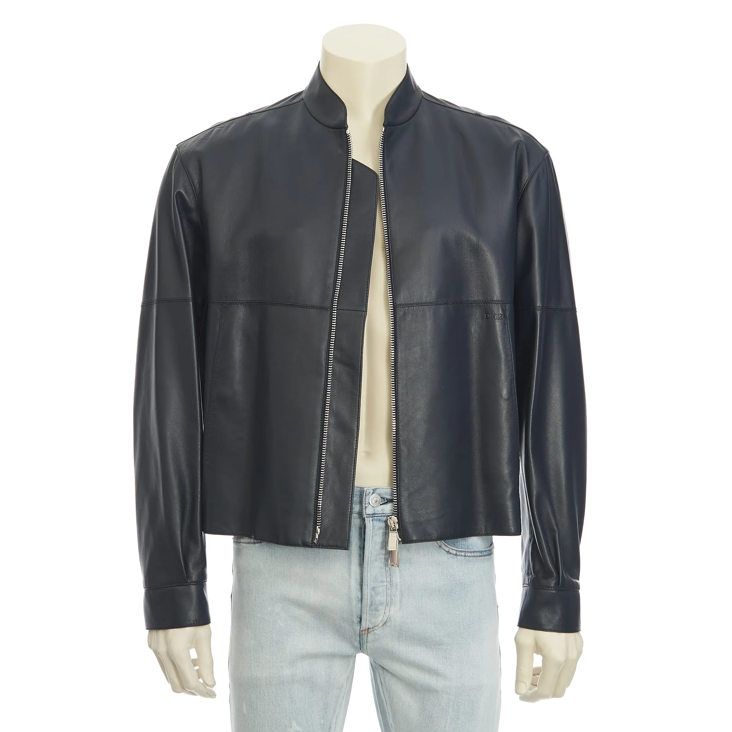 Navy Blue Leather Jacket