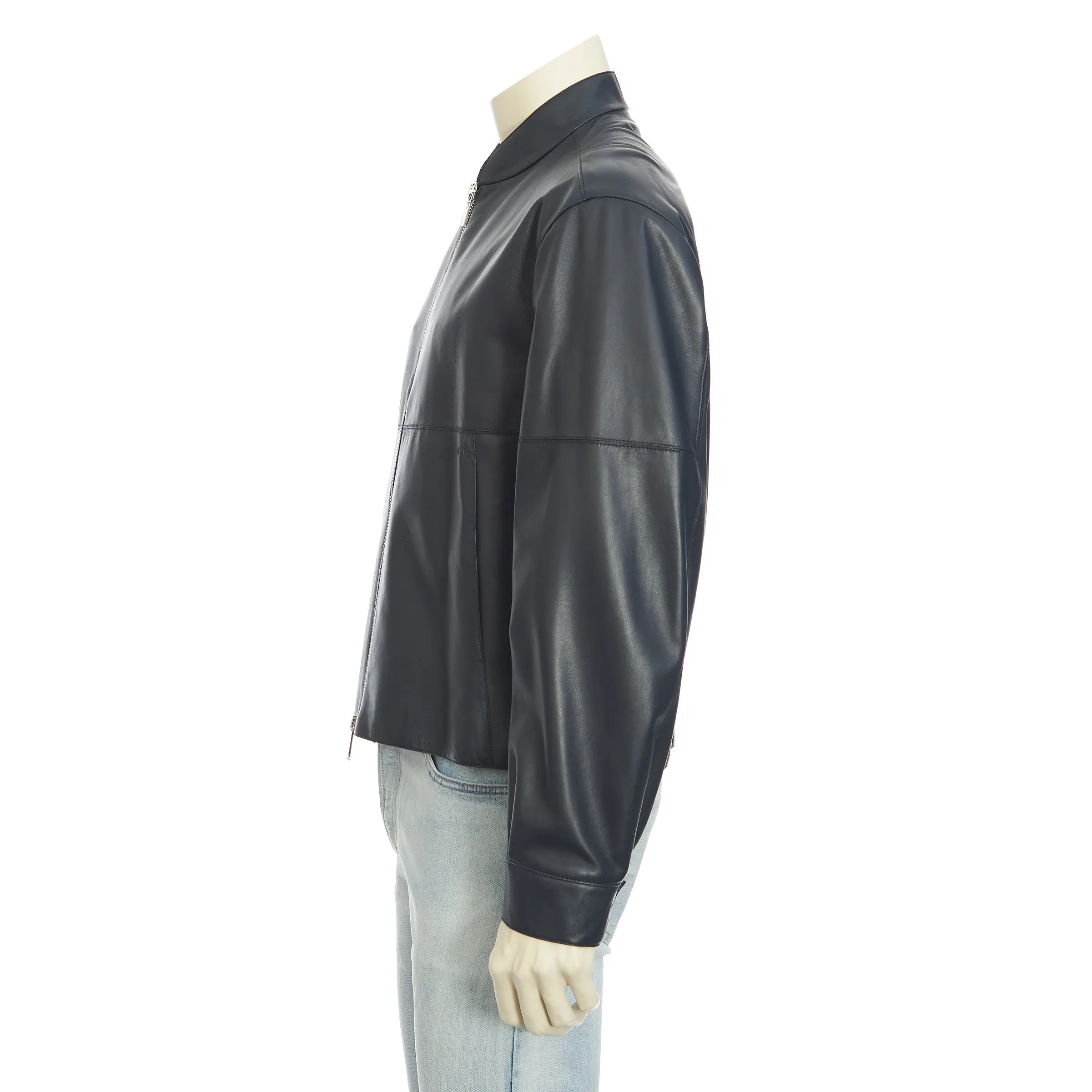 Navy Blue Leather Jacket