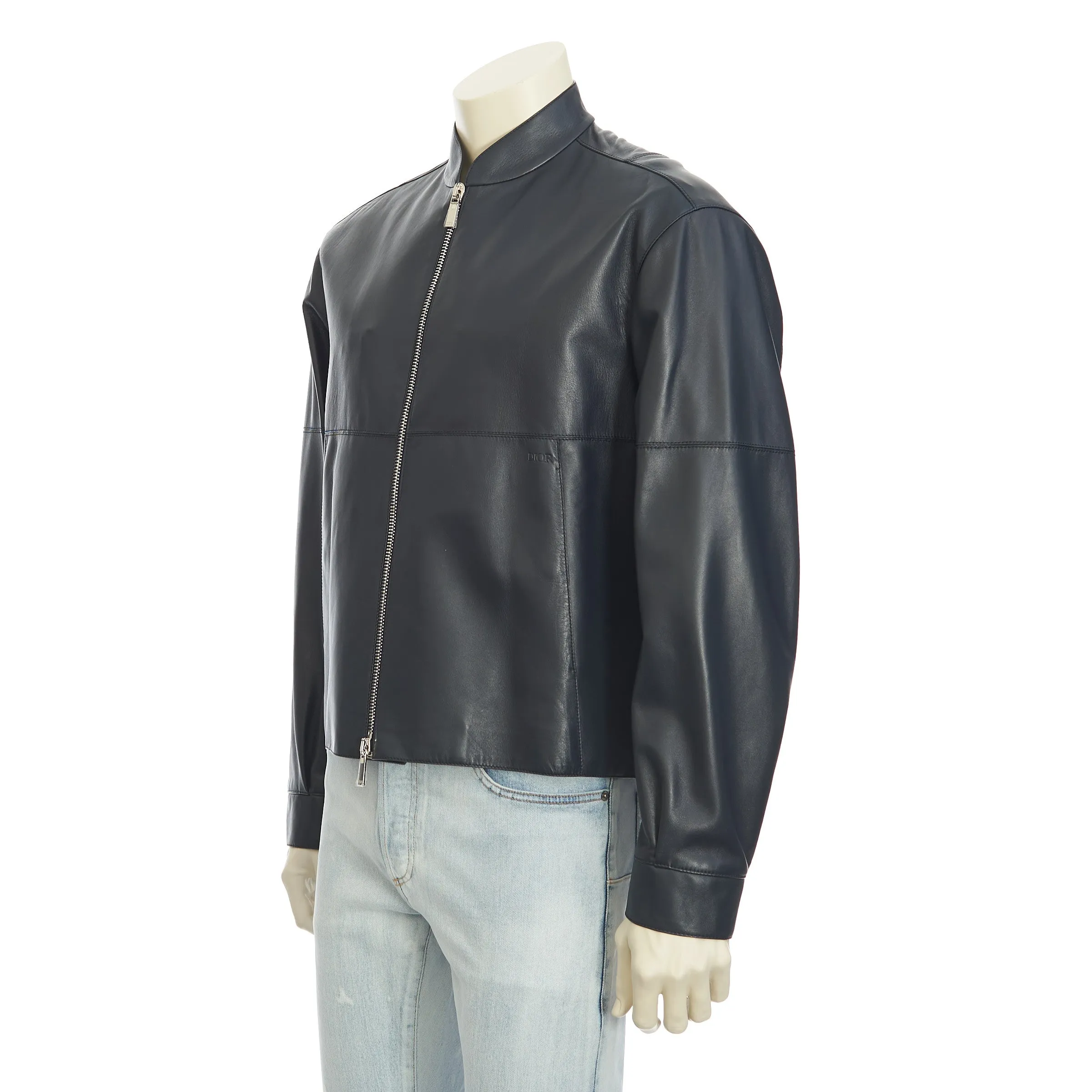 Navy Blue Leather Jacket