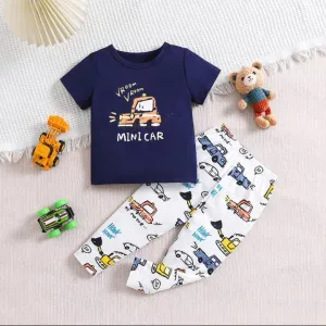 Navy Blue Mini Car with White pajama Printed Kids Wear