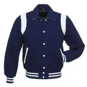 Navy White Leather Varsity Jacket