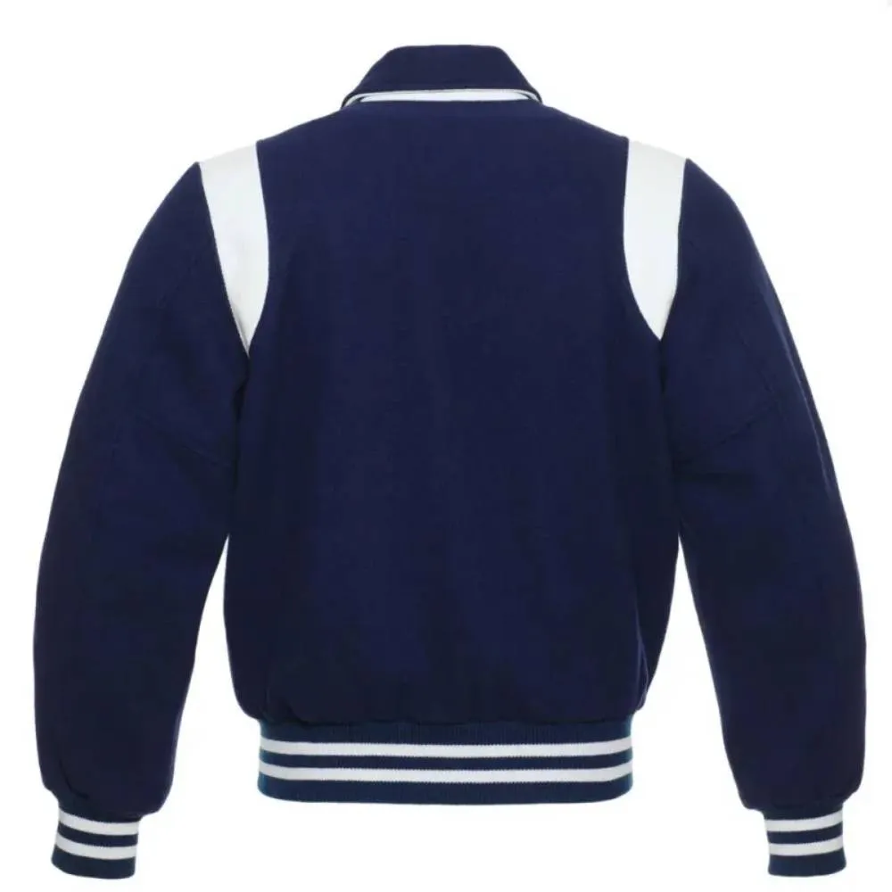 Navy White Leather Varsity Jacket