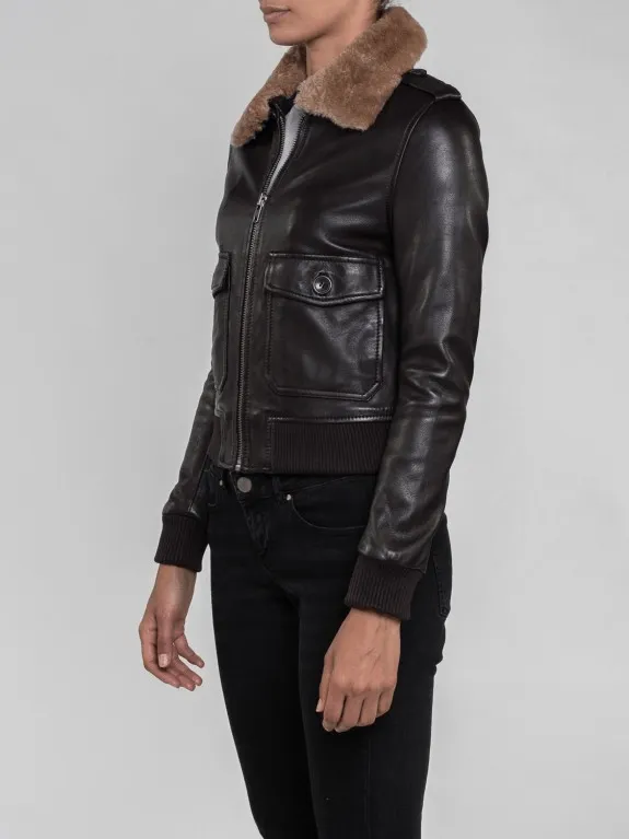 Nia Fur Collared Brown Leather Jacket