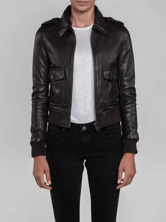 Nia Fur Collared Brown Leather Jacket
